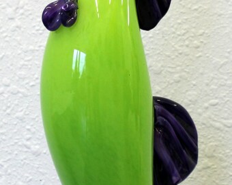 Hand Blown Glass Art Garden Art GREEN/PURPLE Chicken Oneil 7271 Sculpture