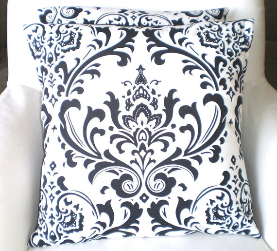 Black White Damask Pillow Cover Decorative by FabricJunkie1640