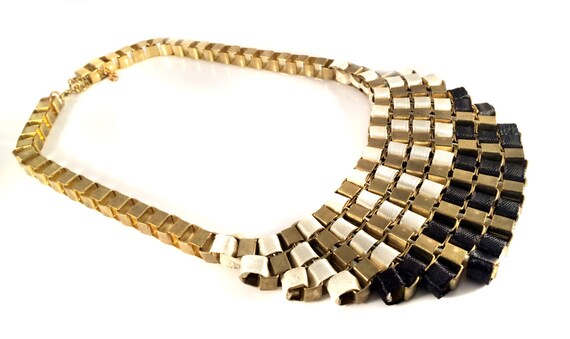 Black gold Bib NecklaceGold Statement necklacechunky Jewelry