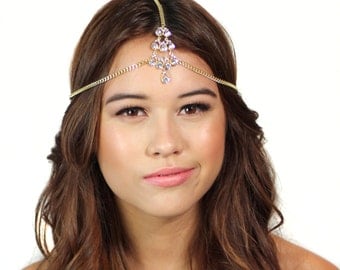 Gold Crystal Chain Headpiece / Gold Head Chain / Crystal Hair Jewelry / Grecian Headpiece / Kristin Perry