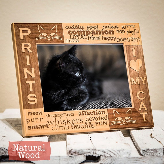 Personalized Cat Picture Frame Engraved on WoodI Love My Cat