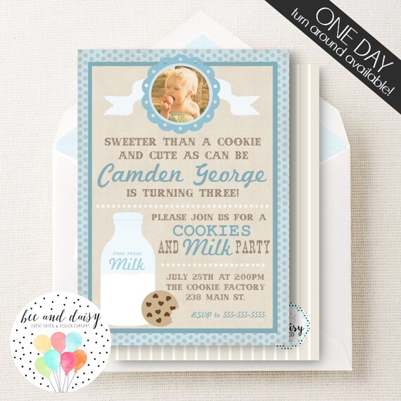 Cookies and Milk Invitation, Cookies and Milk Birthday Invitation, Cookies and Milk Party, Boy First Birthday, Boy Birthday, Cookies Invite Il_570xn