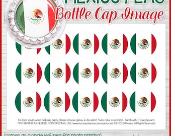 MEXICO FLAG Bottle Cap Image, Mexican Flag Printable, Inchie, 1-Inch Circle, Digital Collage, World Flags -Printable Instant Download