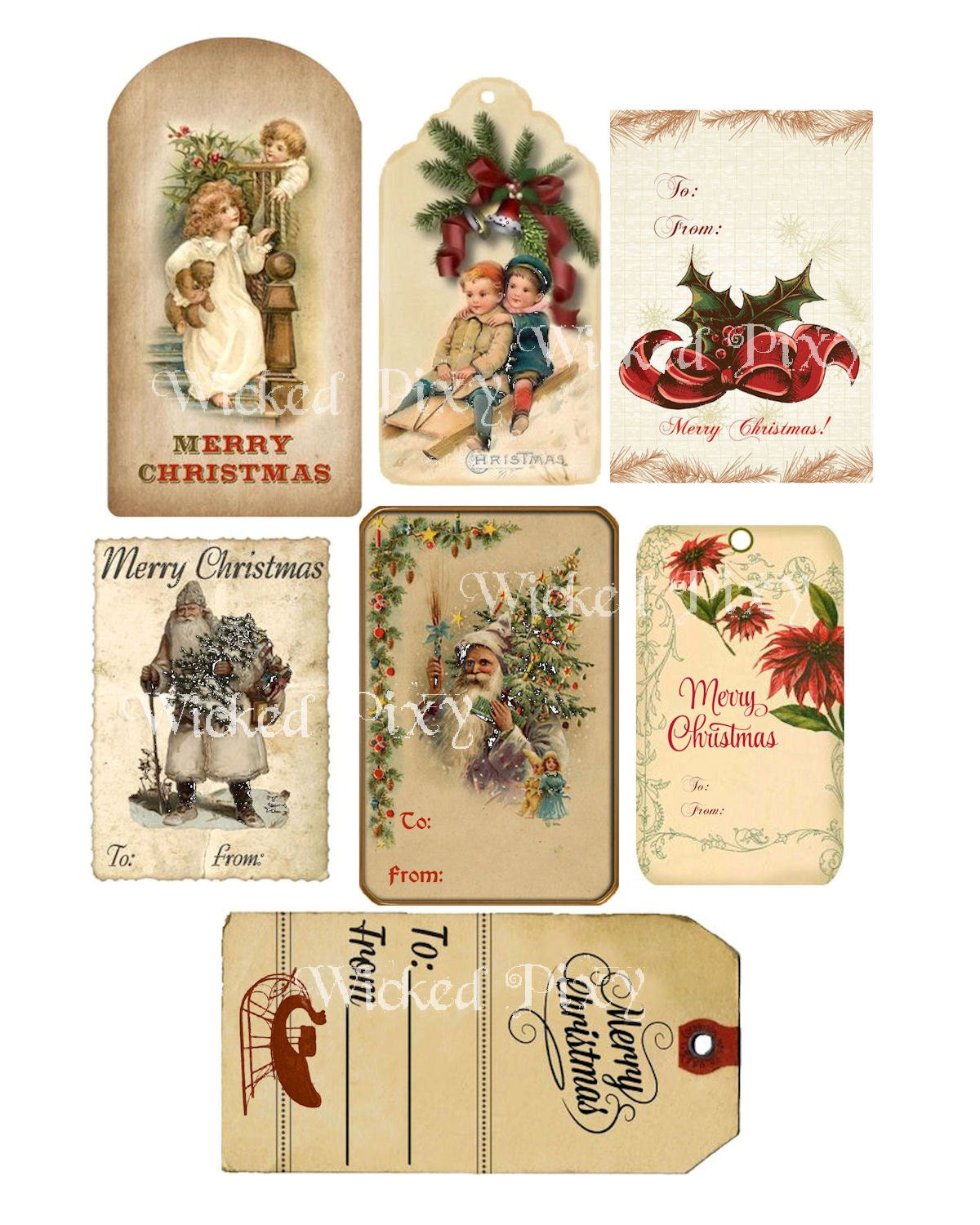 Vintage Christmas Tags Santa Gift Hang Tags Sheet INSTANT