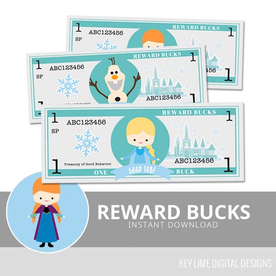 Reward Bucks Snow Princess Printable by keylimedd on Etsy