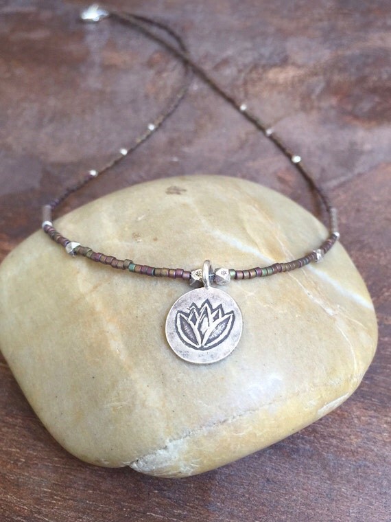 Charm Necklace Lotus Flower Necklace Silver Necklace Seed