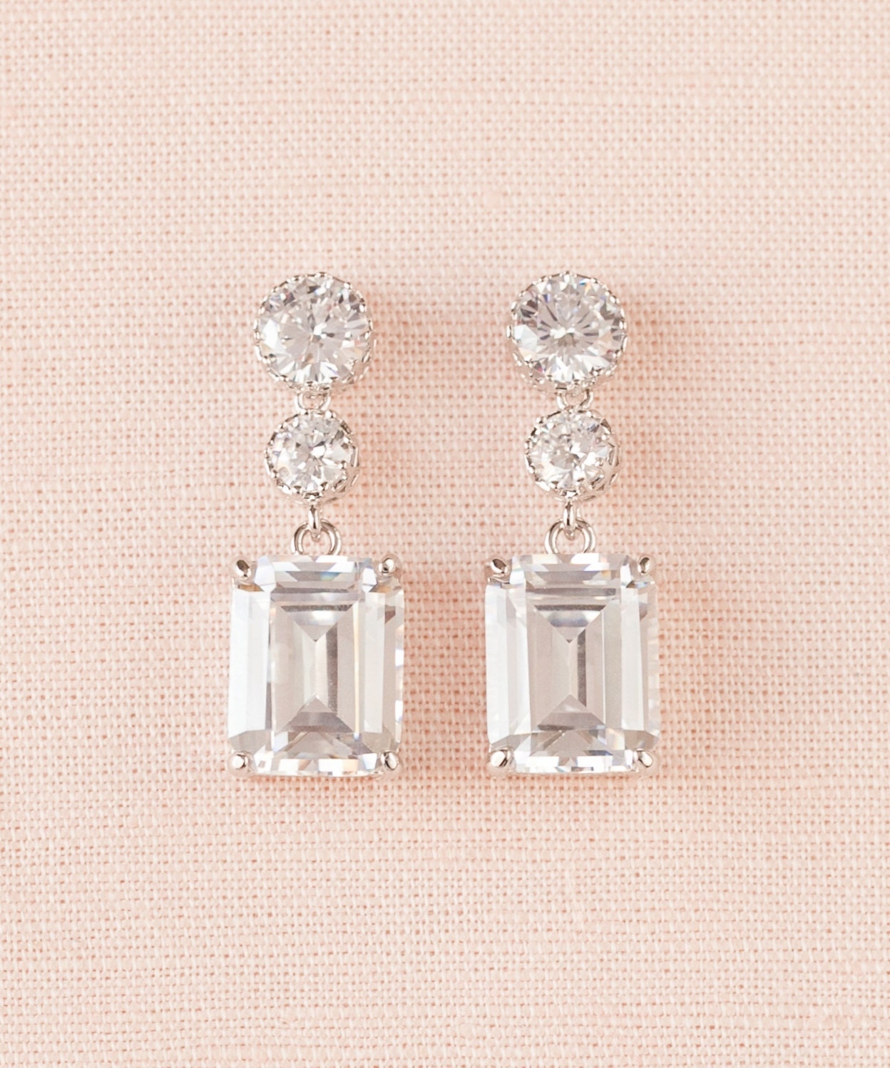 Crystal Bridal earrings Emerald Cut Wedding jewelry Rose gold