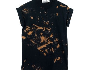 Black Tie Dye T-Shirt - Bleach Pattern < UNISEX SIZE > Grunge Tie Dye Shirt, Black Festival Shirt, Grunge Grey Tie Dye, Edgy Festival Top