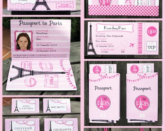 Paris Theme Party Invitation & Decorations - full Printable Package - Birthday Party - Passport to Paris - INSTANT DOWNLOAD - EDITABLE text