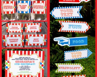 Carnival Invitations & Decorations - full Printable Package - Carnival Party - INSTANT DOWNLOAD with EDITABLE text - you personalize at home