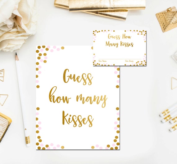 Pink and Gold Foil How Many Kisses Printable Game Bridal