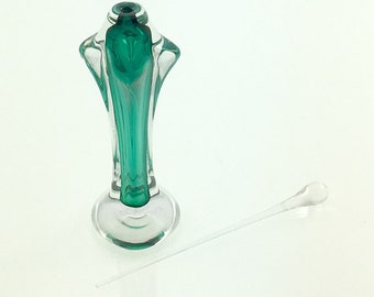 Hand Blown Glass Perfume Bottle - Jade Green Footed by Jonathan Winfisky