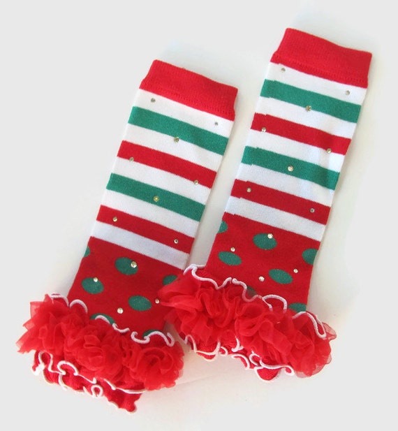 Christmas Leg Warmers Red White & Green with Red Tutu and