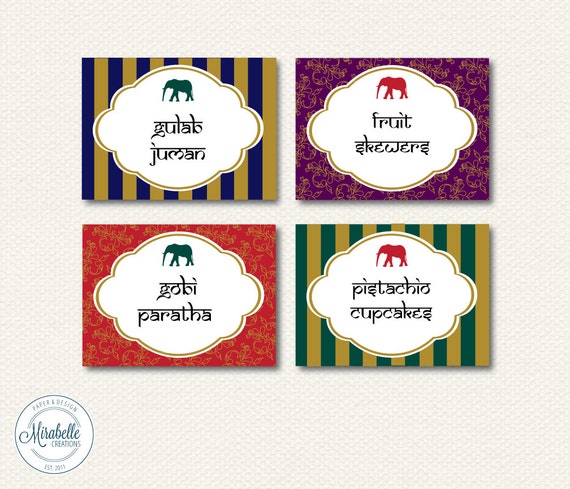 PRINTABLE Placecards / Fancy Labels -- Golden Indian Party Collection -- Mirabelle Creations Il_570xn