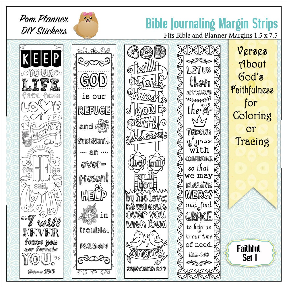 Printable Coloring Bible Journaling Margin Strips Faith Verses