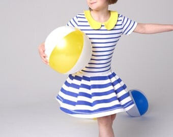 back to school dress, peter pan collar dress, toddler girl jersey dress, striped cotton dress, girls dress size 8,10, 100% organic cotton