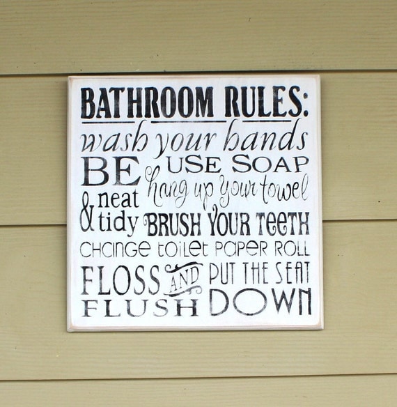 BATHROOM RULES - 12 X 12 - Bathroom Decor - Bathroom Sign - Primitive Bathroom - Rustic Bathroom - Painted Wooden Sign - Bathroom Signs