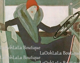 1929 Vogue Cover Digital Print Bonnie's Getaway French Fashion Lepape Art Deco Flapper Millinery Couture Printable Image Wall Decor Download