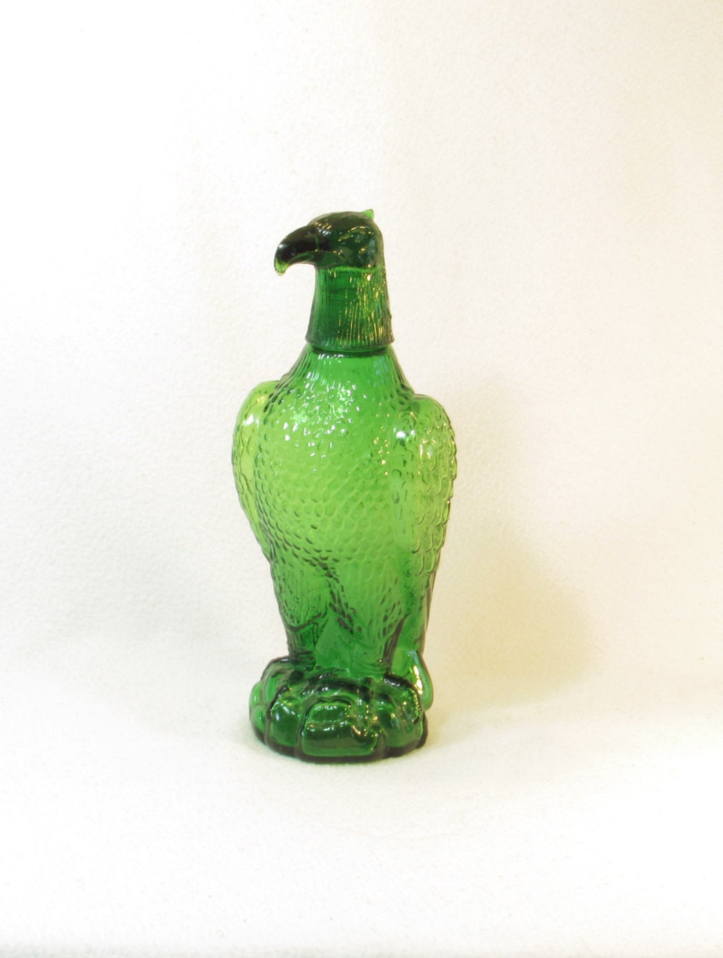 Emerald Green Glass Eagle Decanter Liguor Bottle Vintage