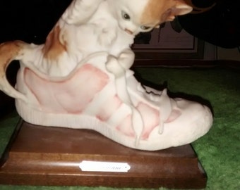 Rare Giuseppe Armani Capodimonte Porcelain Florence 1984 Kitten In Sneaker Signed Figurine