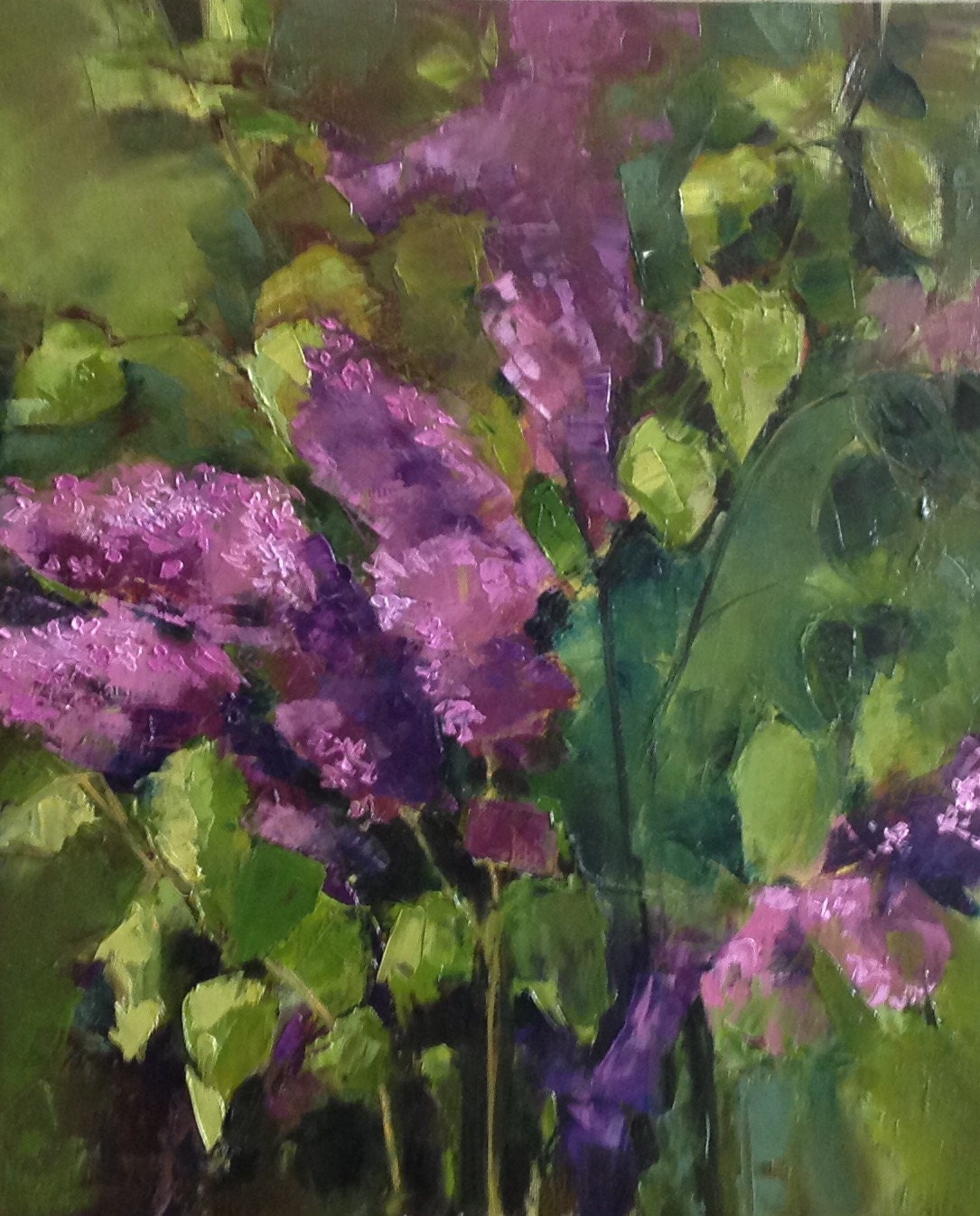 Lilac bush painting. Original oil painting with lilac flowers