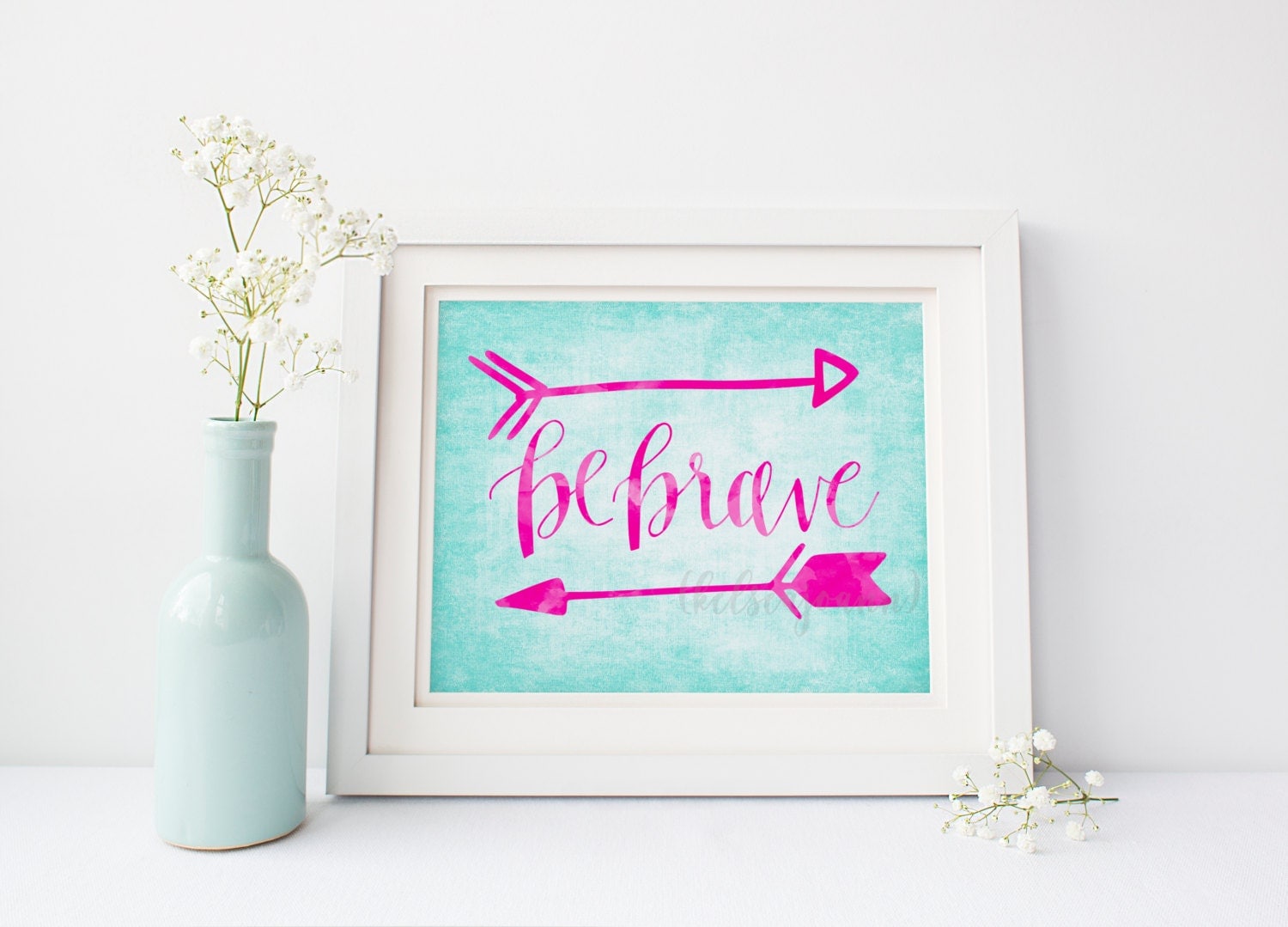 Be Brave Quote Inspirational Pink and Teal Watercolor Girl Baby Shower Gift for Her Nursery Decor Whimsical Home Decor Chic Minimalist Art