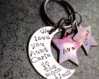 Personalized Keychain Hand Stamped Keychain We Love You Aunt to the Moon and Back Personalized Gift for Aunt