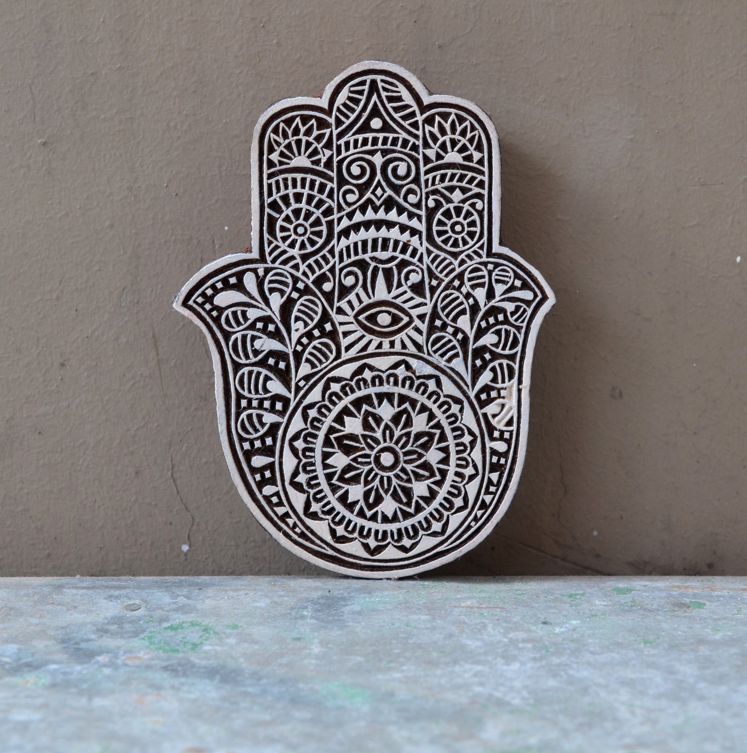 Tribal hamsa stamp wood block Hand of Fatima decor textile