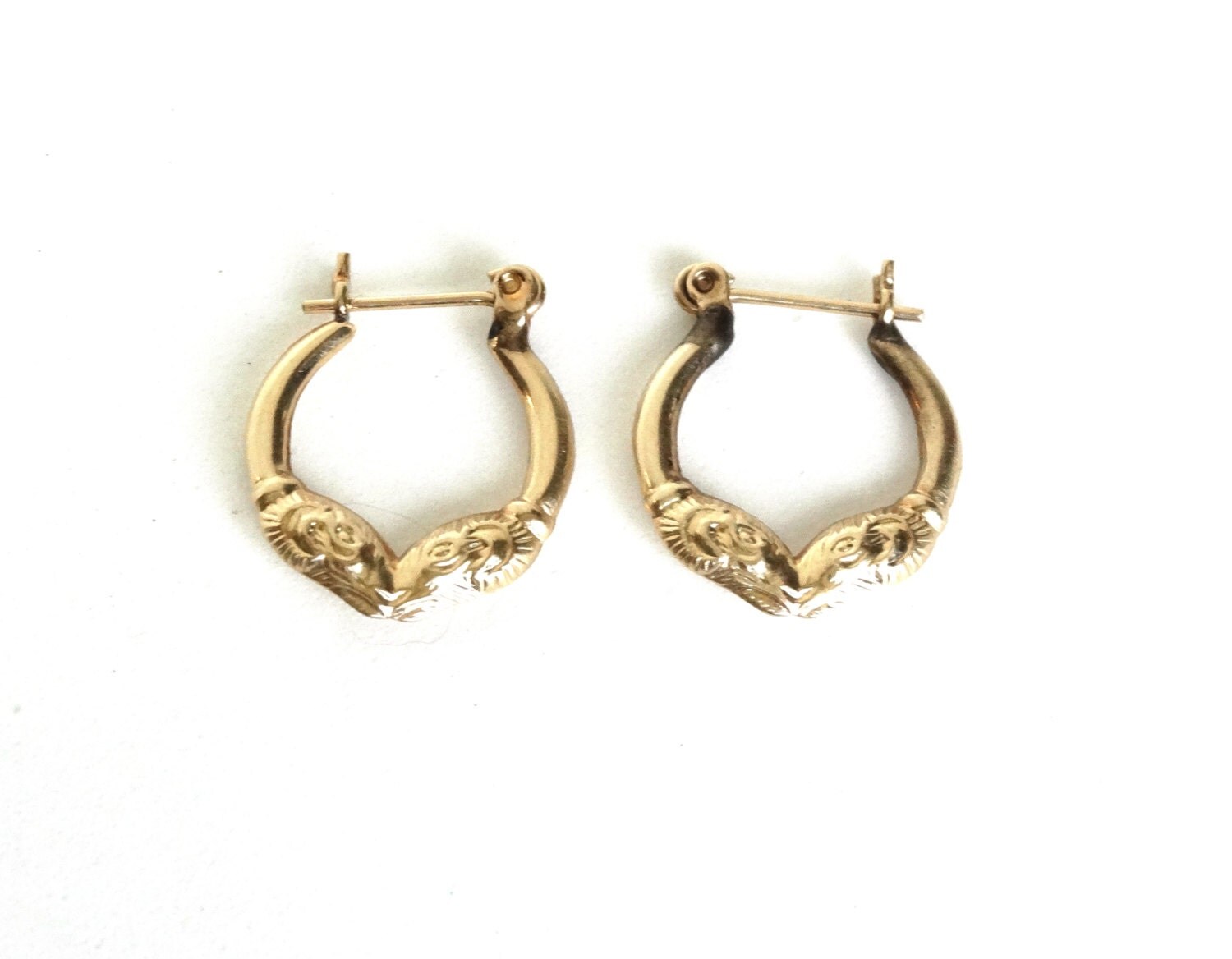 Vintage 14K Gold Hoop Earrings Rams Heads by SellitAgainVintage