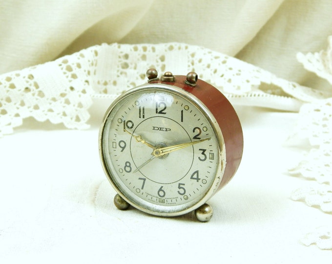Small Working Vintage Mid Century French DEP Mechanical Alarm Clock / European / Wind-up Clock / Retro Vintage Home Interior / Design / Prop