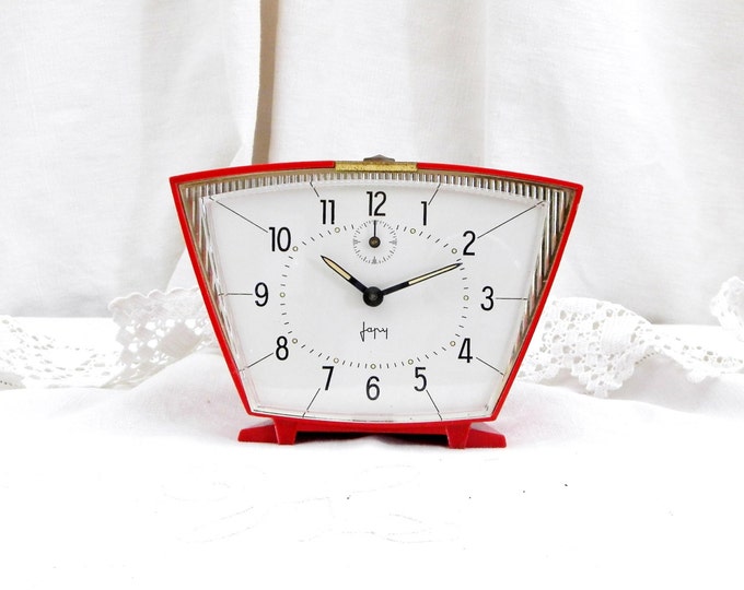 Working Vintage Mid Century French Japy Red Mechanical Alarm Clock / European / Wind-up Clock / Retro Vintage Home Interior / Design Bedroom
