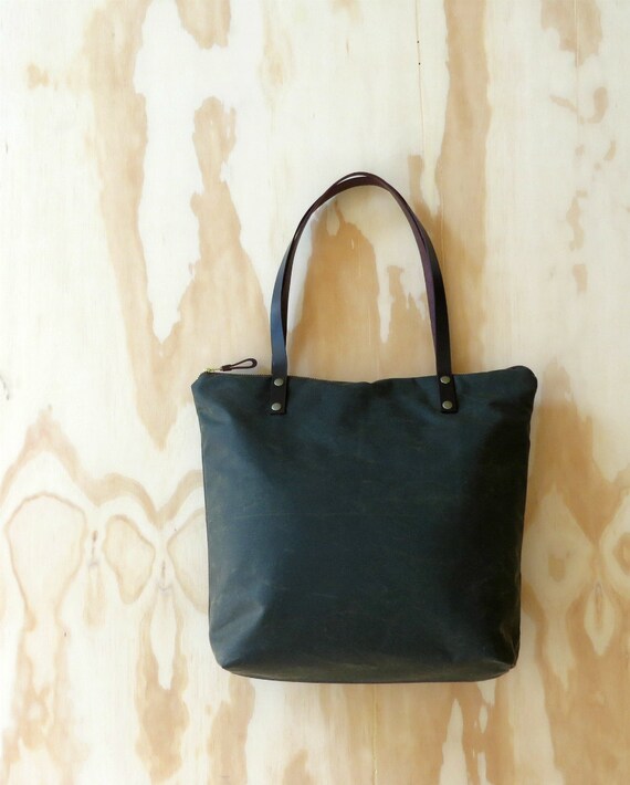 Waxed Canvas Bag Wax Canvas Tote Zip Tote Leather by MeryBradley