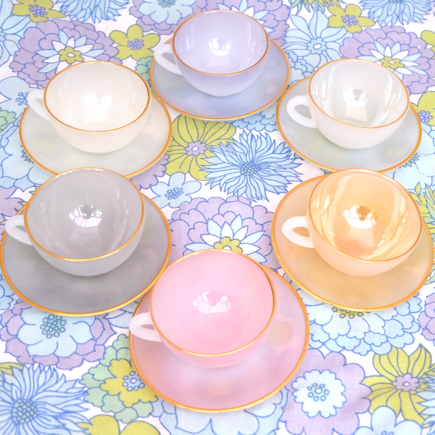 Arcopal Tea Set Opalescent Tea Set Arcopal Cups by TwoTimeVintage