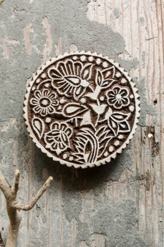 Hand Carved Indian Block Printing Stamp Wooden Block Circle