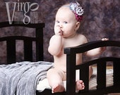 Plum and Gray Feathered Shabby Chiffon Newborn Headband, Baby Headband, Girl Headband, Teen and Adult Headband, Photo Prop! Plum and Gray Feathered Shabby Chiffon Newborn Headband, Baby Headband, Girl Headband, Teen and Adult Headband, Photo Prop!