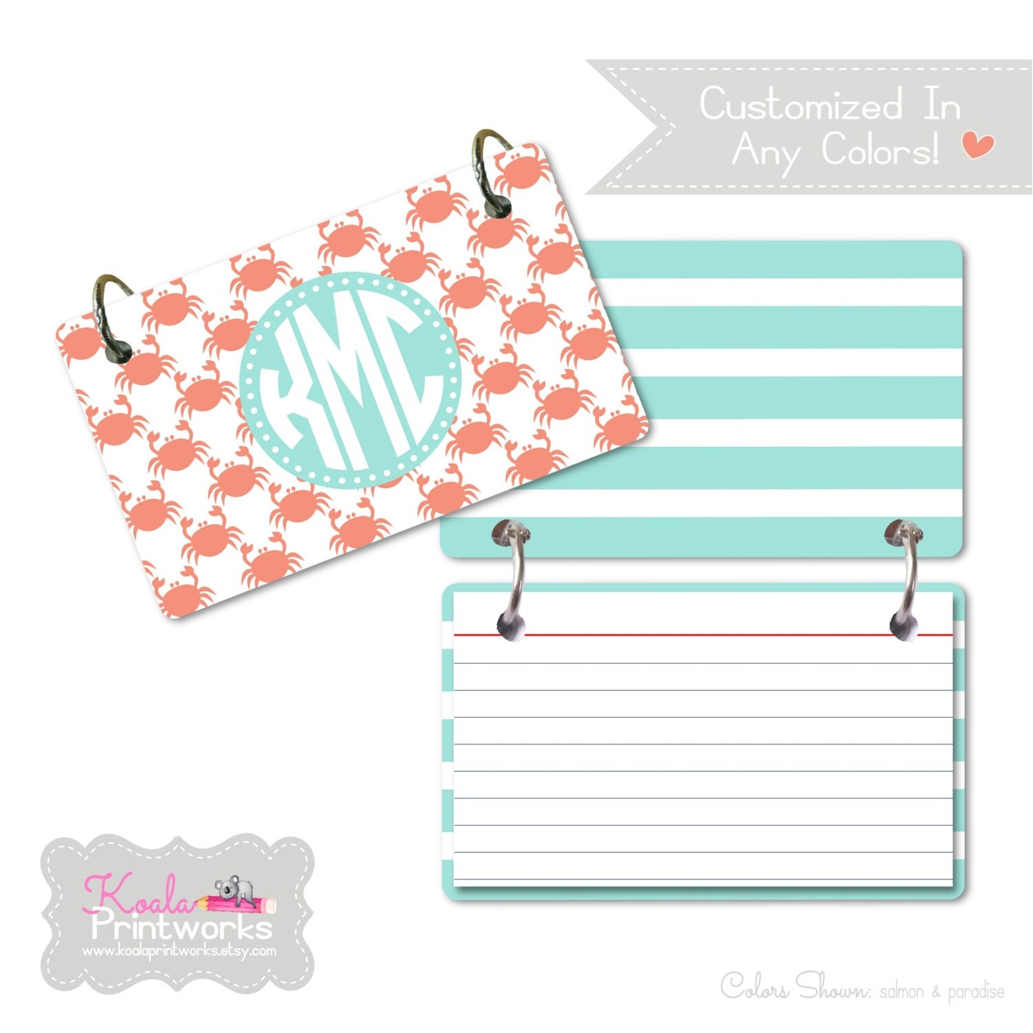 Personalized 3x5 Index Card Ring Binder You by KoalaPrintworks