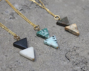 Triangle Stone Necklace // 16K Gold // Minimal Necklace // Layering Necklace // Geometric Necklace // Double Triangle // Gemstone