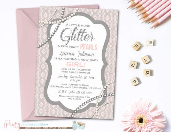 Glitter And Pearls Baby Shower Invitations 2