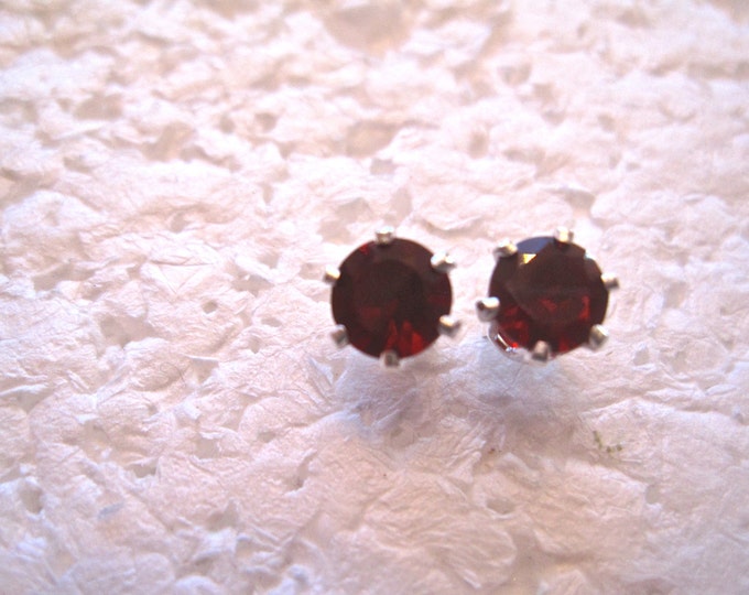 Fire Red Opal Studs, 6mm Round, Natural, Set in Sterling Silver E915