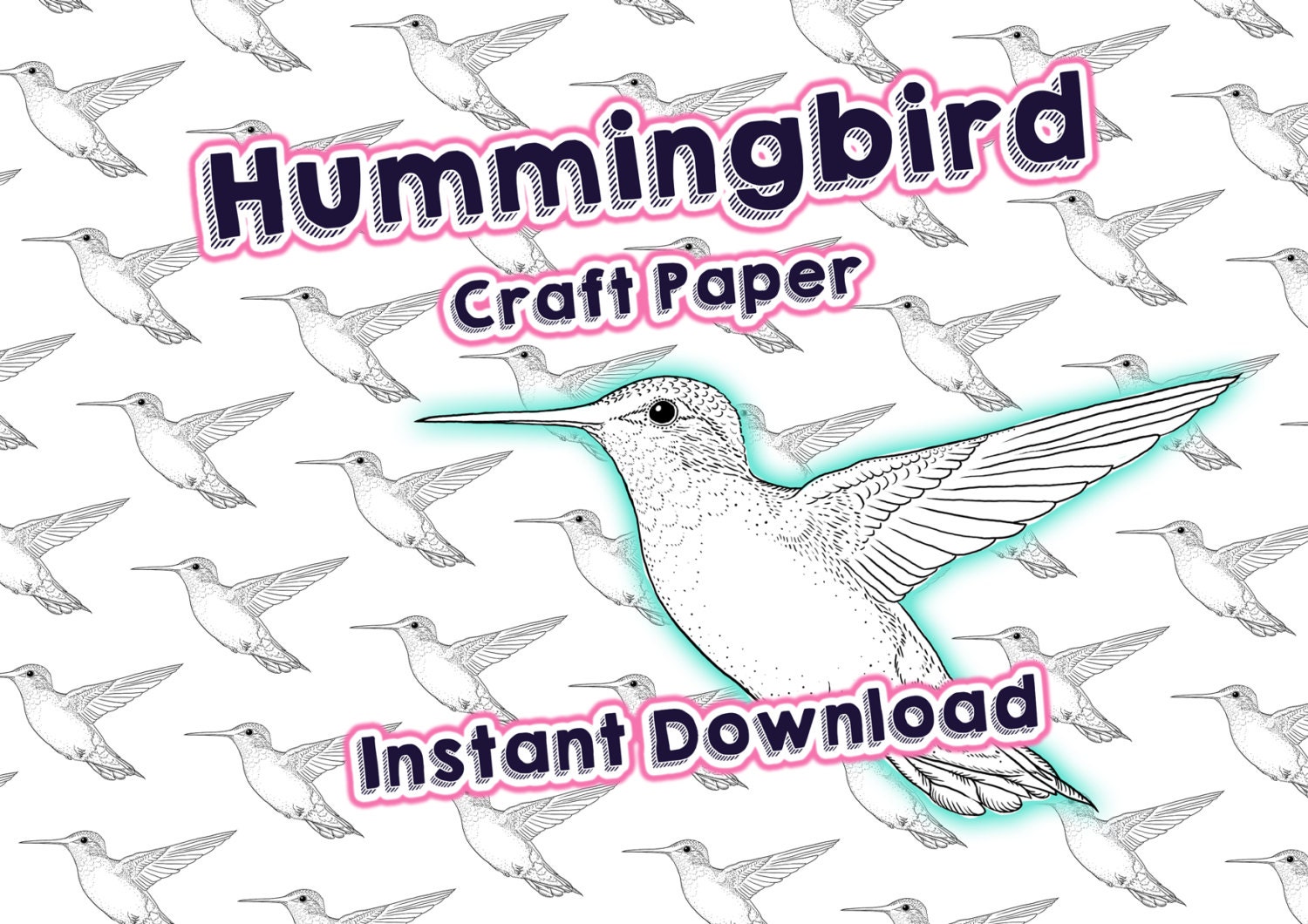 Hummingbird Wrapping Paper Craft Digital Drawn Cute Little