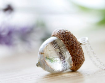 Dandelion Acorn Necklace - "Dandecorn" - Real Flower Jewellery , Gifts for Her , Dandelion Seed Necklace , Fairy Necklace , Signature Design