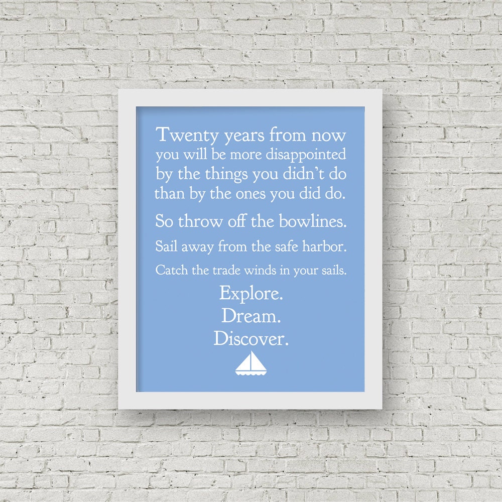 Explore Dream Discover Mark Twain Quote Typography Print