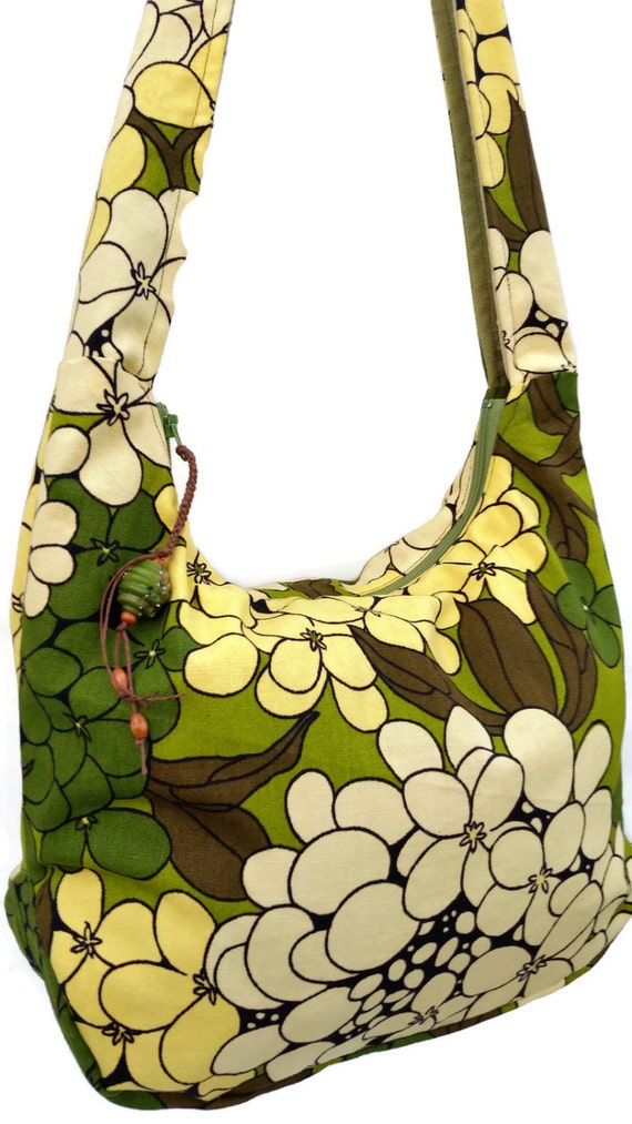Hobo bag cross body bag Vintage fabric purse avocado