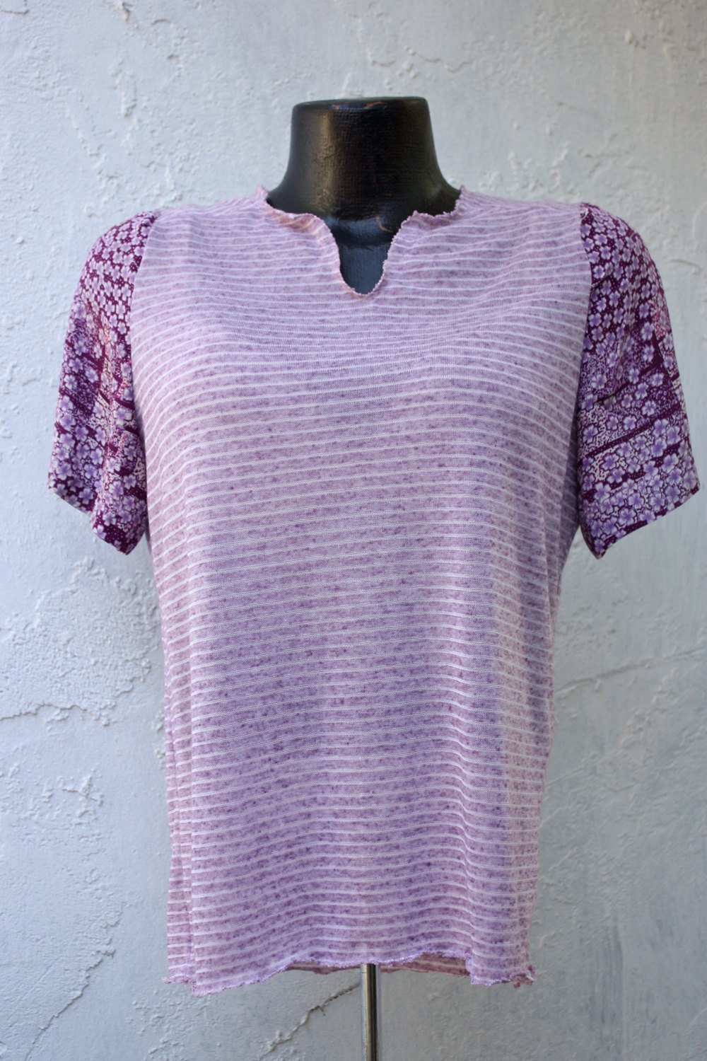 Women knit top Size L purple and white stripes. by SutterLarkin