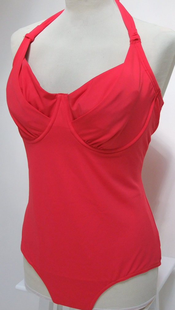 Plus Size Swimsuit Red Halter Swimsuit One Piece Swimwear