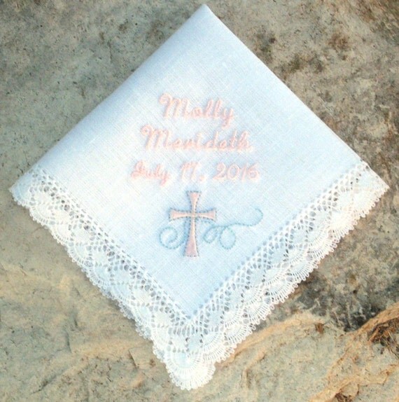 LINEN BAPTISM HANDKERCHIEF Christening by