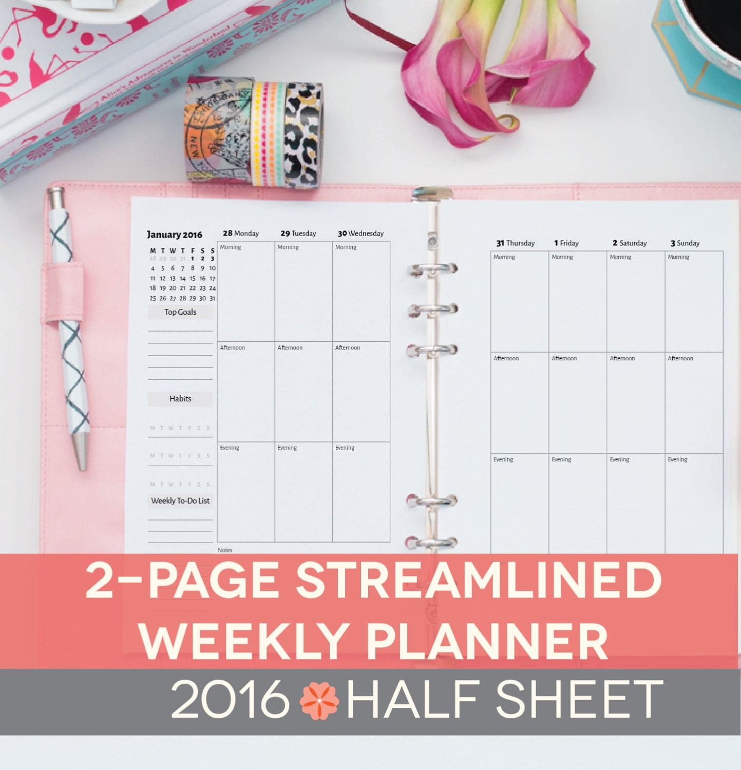 2016 weekly planner printable half sheet 2 by perennialplanner