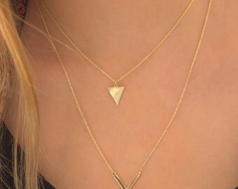 V Necklace- Triangle Necklace -Gold -Rose-Sterling Silver-Geometrical Necklace DOUBLE Bar Necklace-
