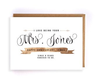 Custom name 8th anniversary cards for him, bronze anniversary card, cute handmade greeting cards for husband, anniversary gift for him GC59