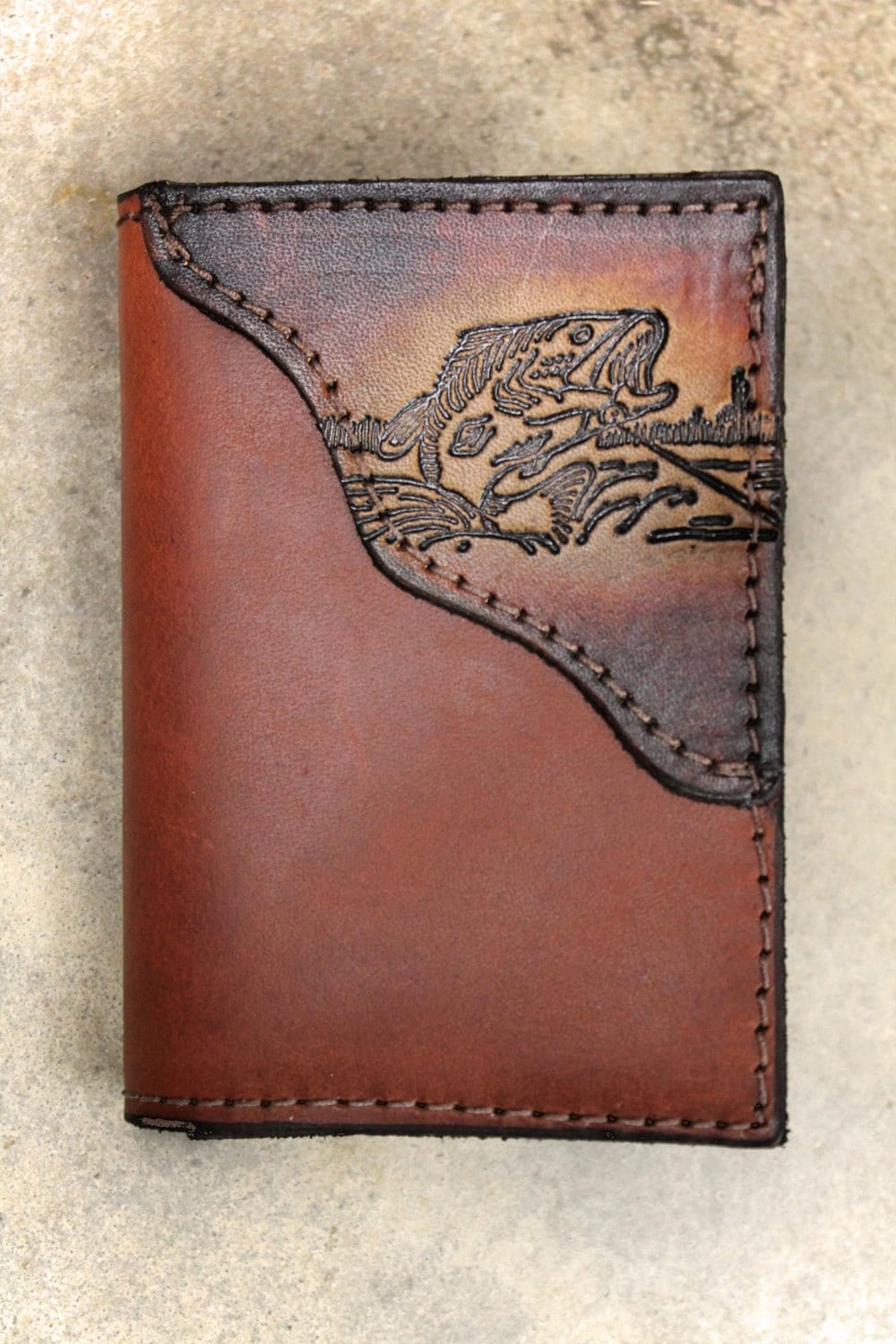 Trifold Fish Wallet handmade leather wallet by